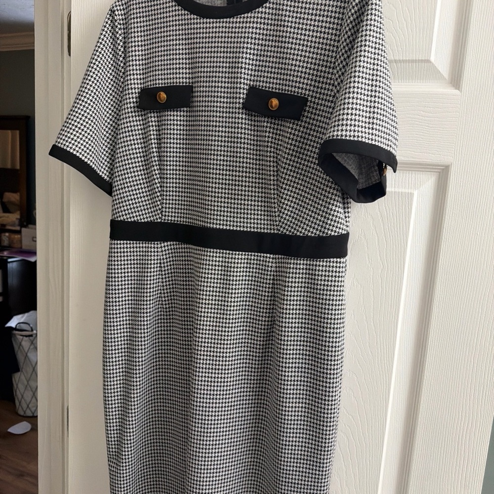 Allegra K Black and White Houndstooth Midi Dress
